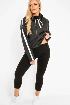 Rebellious Fashion Black Zip Front Windbreaker Jacket - Terah