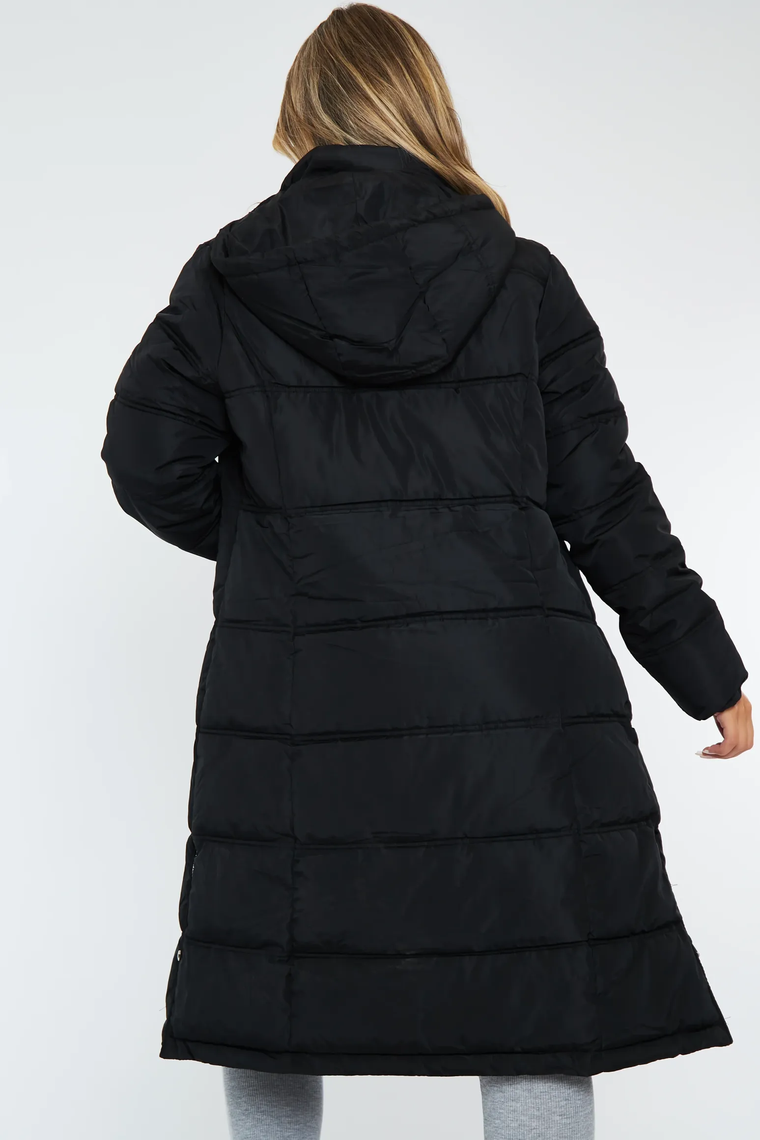 Rebellious Fashion Black Zip Hem Longline Puffer Coat - Vonnie