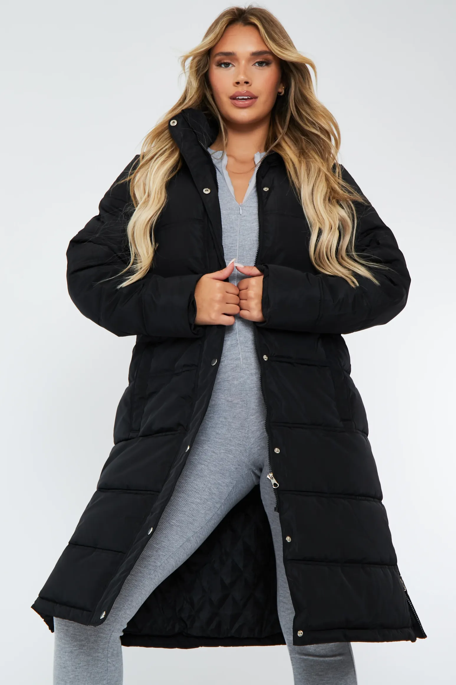 Rebellious Fashion Black Zip Hem Longline Puffer Coat - Vonnie