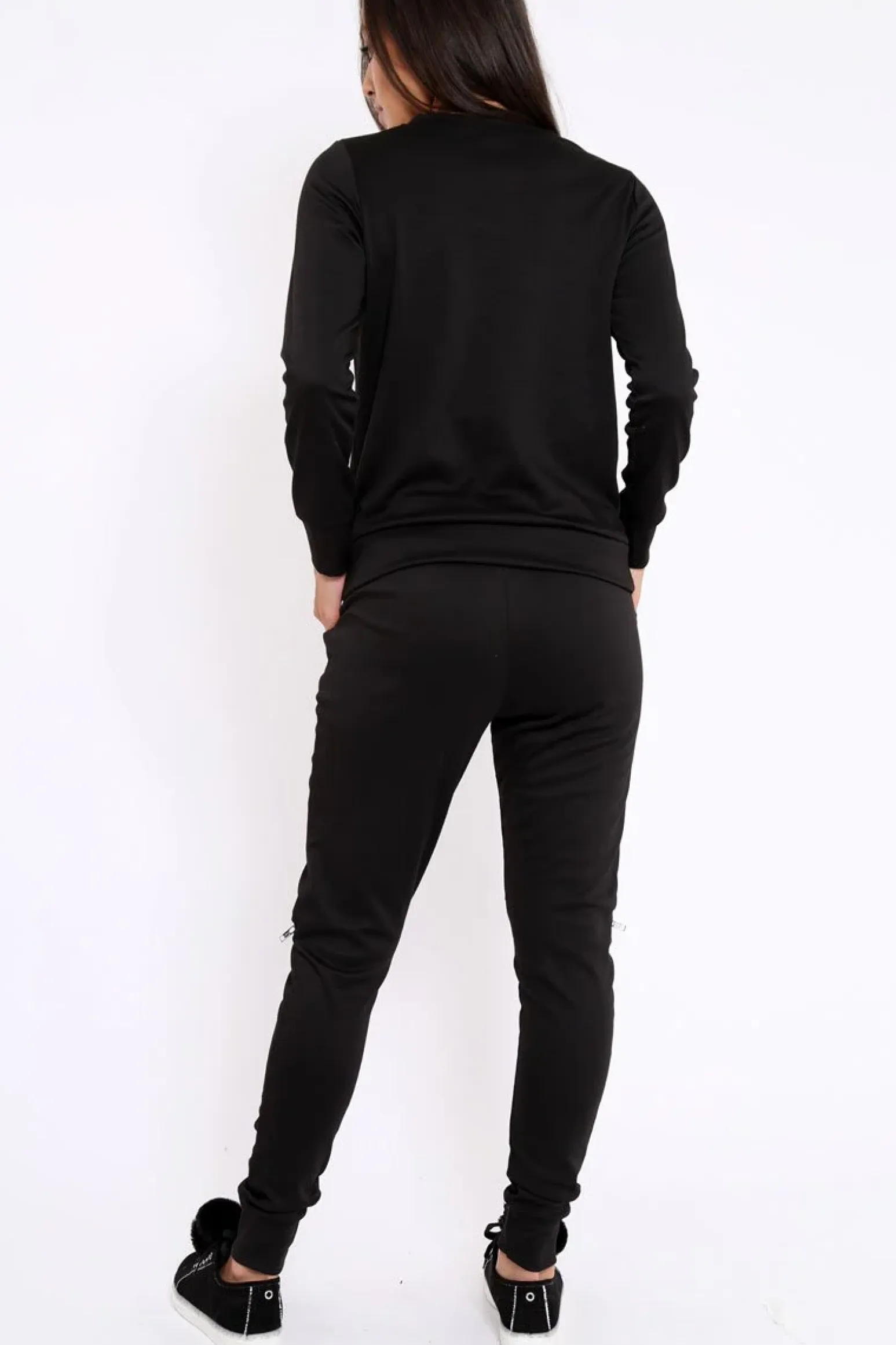 Rebellious Fashion Black Zip Loungewear Set - Kelly
