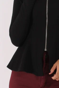 Rebellious Fashion Black Zip Textured Peplum Jacket - Honor