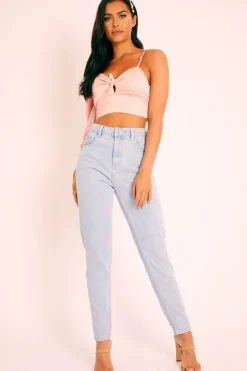Rebellious Fashion Bleach Denim Mom Style Jeans - Chelsi