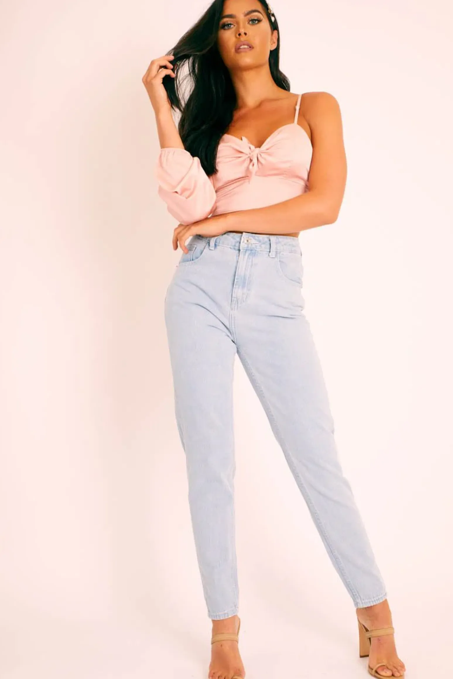 Rebellious Fashion Bleach Denim Mom Style Jeans - Chelsi