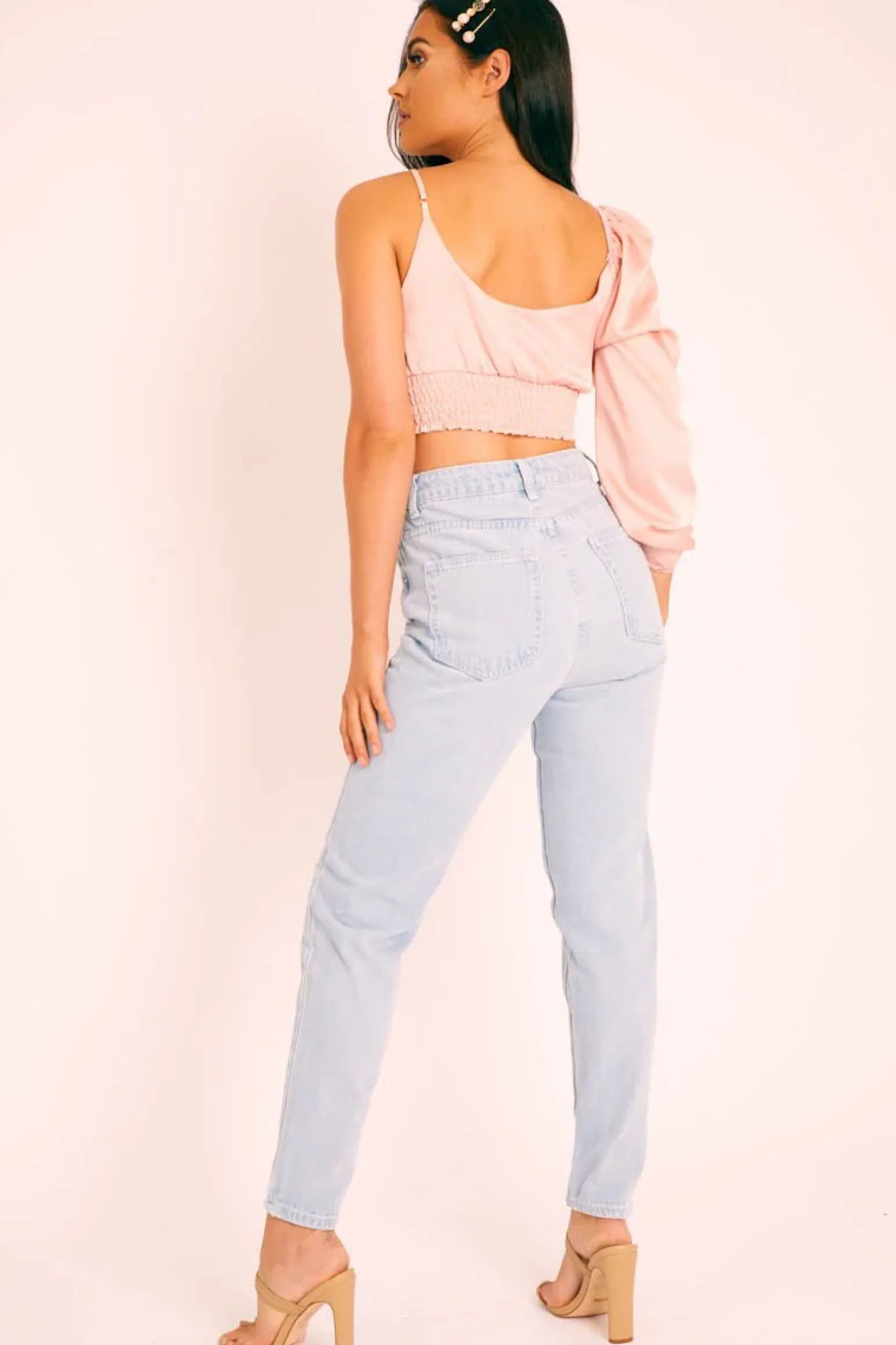 Rebellious Fashion Bleach Denim Mom Style Jeans - Chelsi