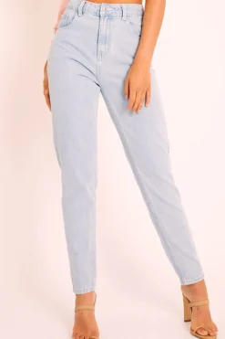 Rebellious Fashion Bleach Denim Mom Style Jeans - Chelsi