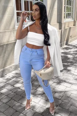 Rebellious Fashion Bleached Light Blue Denim Skinny Jeans - Ioanna