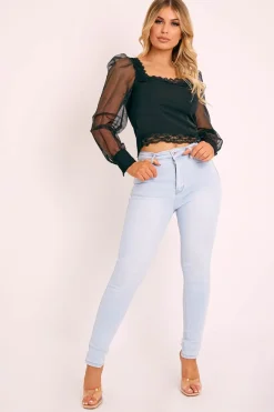 Rebellious Fashion Bleached Light Blue Denim Skinny Jeans - Ioanna