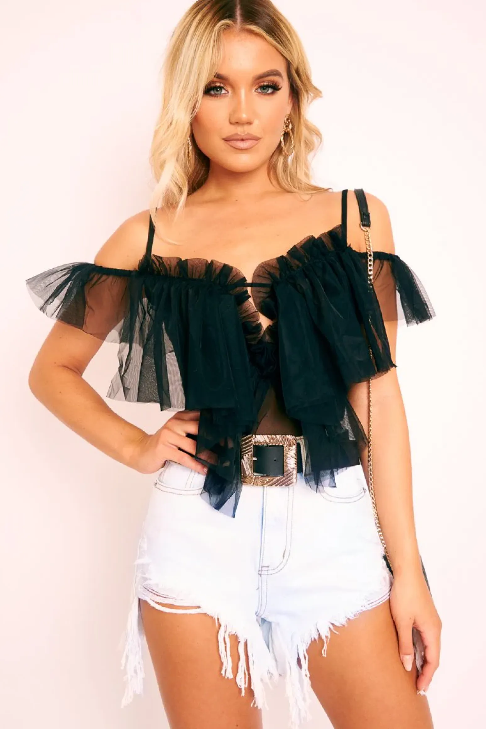 Rebellious Fashion Bleach Light Denim Extreme Rip Front Shorts - Aarya