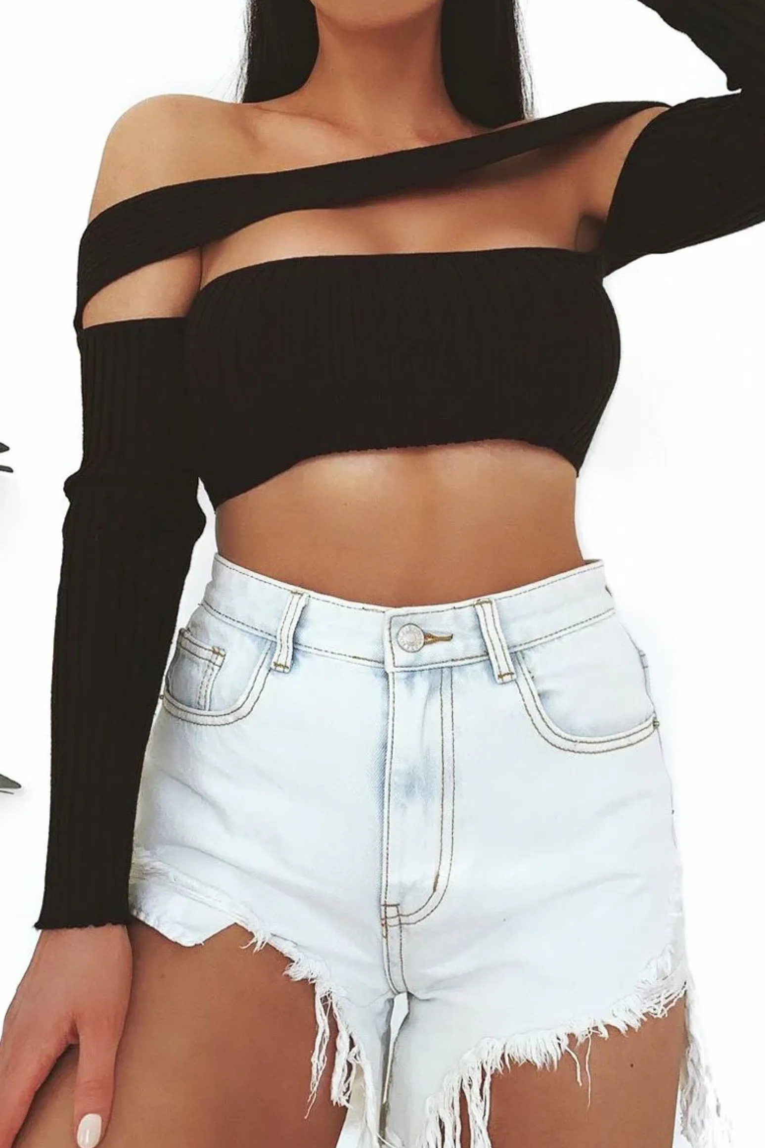 Rebellious Fashion Bleach Light Denim Extreme Rip Front Shorts - Aarya