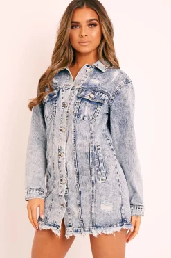 Rebellious Fashion Blue Acid Wash Denim Shirt Dress - Hannah