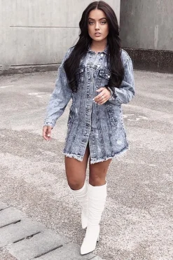 Rebellious Fashion Blue Acid Wash Denim Shirt Dress - Hannah