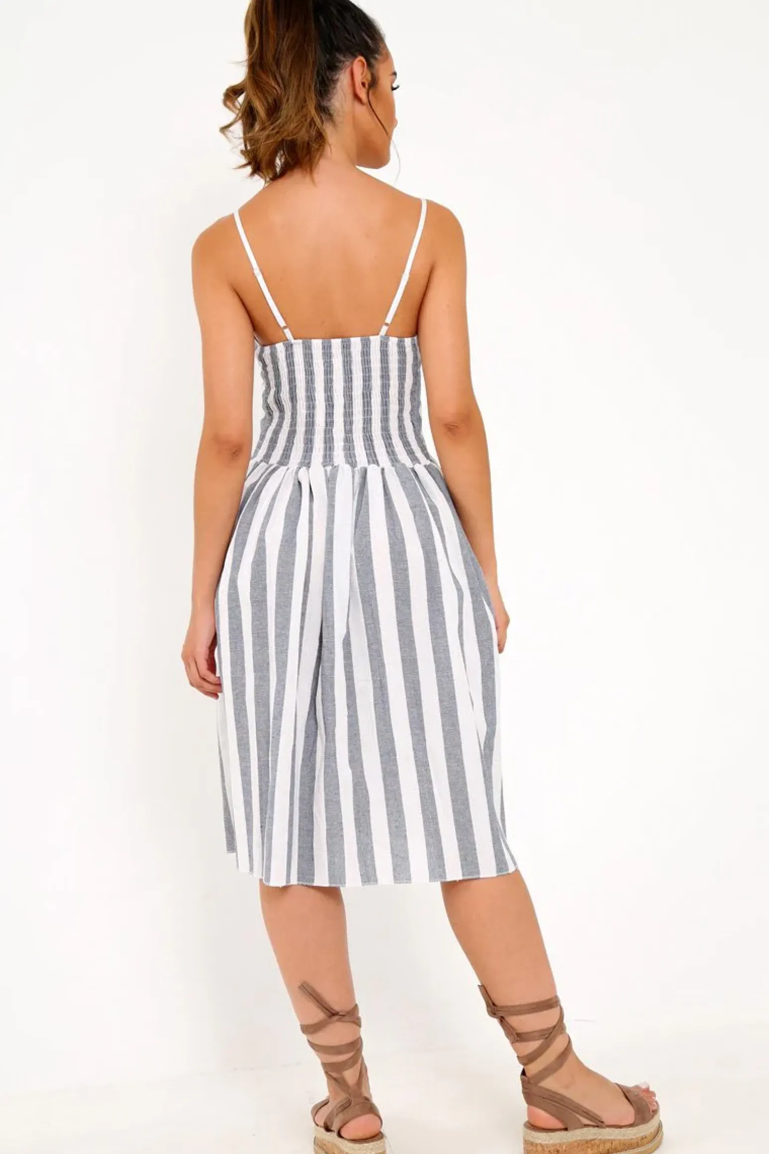 Rebellious Fashion Blue And White Stripe Button Up Dress - Lilyanne
