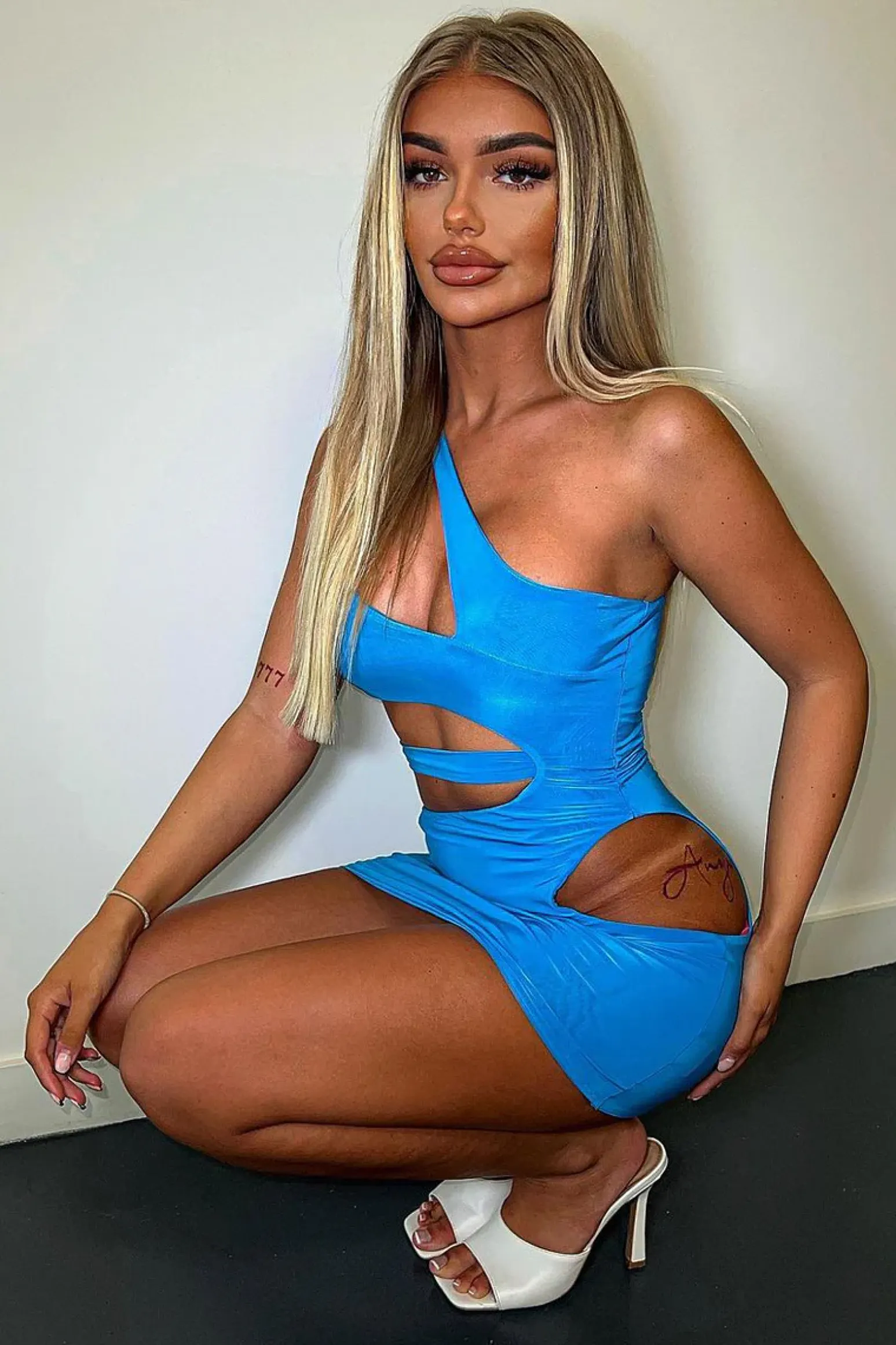 Rebellious Fashion Blue Asymmetric Cut Out Mini Dress - Erin