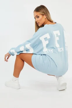Rebellious Fashion Blue Buffalo New York Slogan Sweater Dress - Nazaria