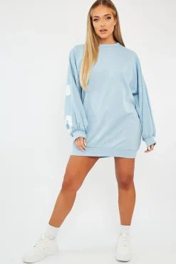 Rebellious Fashion Blue Buffalo New York Slogan Sweater Dress - Nazaria