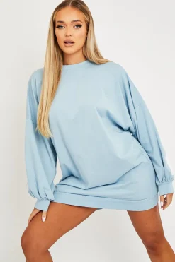 Rebellious Fashion Blue Buffalo New York Slogan Sweater Dress - Nazaria