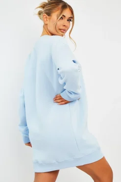 Rebellious Fashion Blue California Slogan Sweater Mini Dress - Immi