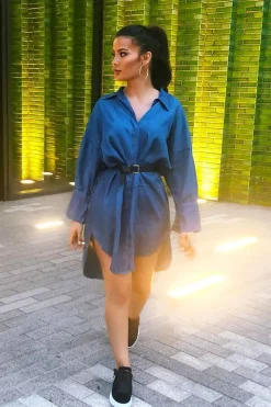 Rebellious Fashion Blue Denim Oversized Shirt Dress - Stormi