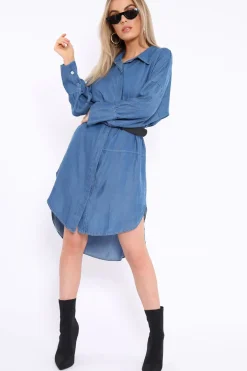 Rebellious Fashion Blue Denim Oversized Shirt Dress - Stormi