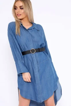 Rebellious Fashion Blue Denim Oversized Shirt Dress - Stormi