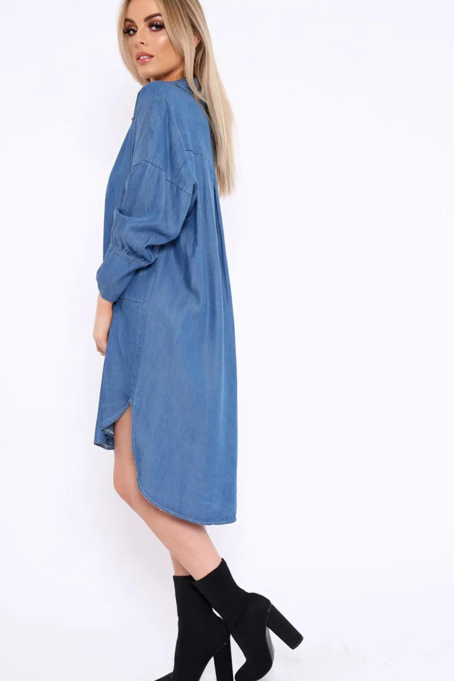 Rebellious Fashion Blue Denim Oversized Shirt Dress - Stormi