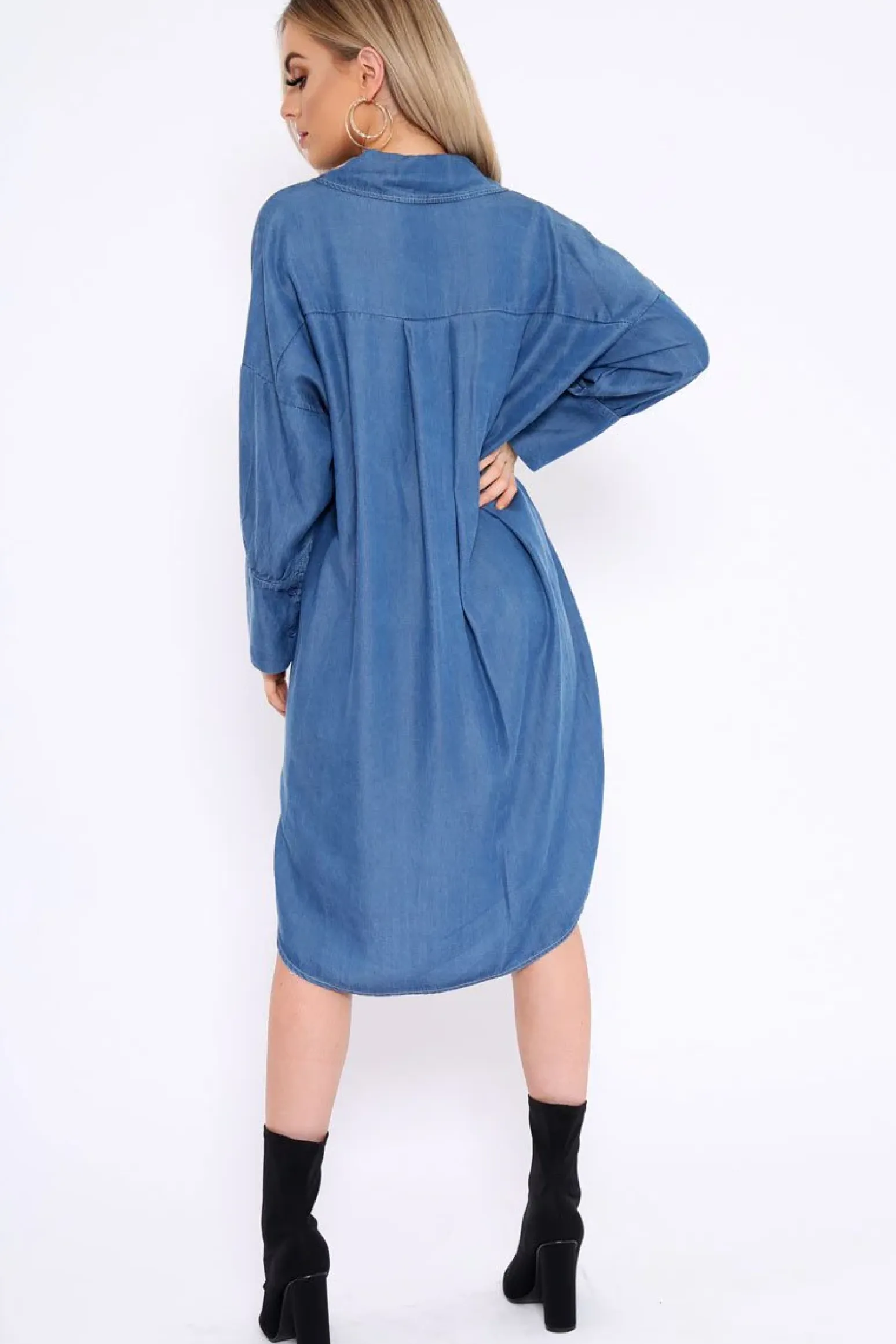 Rebellious Fashion Blue Denim Oversized Shirt Dress - Stormi