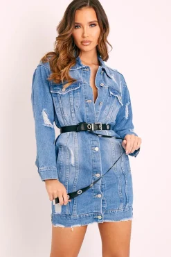 Rebellious Fashion Blue Fitted Mini Denim Shirt Dress - Emiah