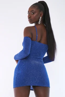 Rebellious Fashion Blue Glitter Underboob Cut Out Mini Dress - Mae