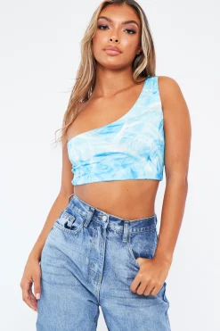 Rebellious Fashion Blue Marble Print Crop Top - Kamri
