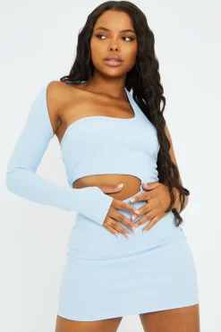 Rebellious Fashion Blue One Sleeve Cut Out Mini Dress - Kyra
