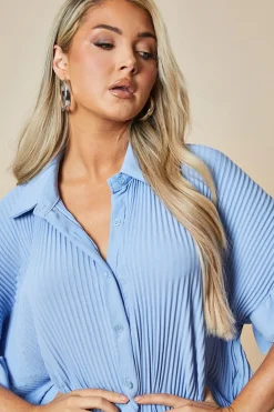 Rebellious Fashion Blue Plisse Detail Frill Hem Oversized Dress - Sakura