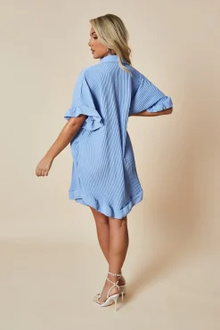 Rebellious Fashion Blue Plisse Detail Frill Hem Oversized Dress - Sakura