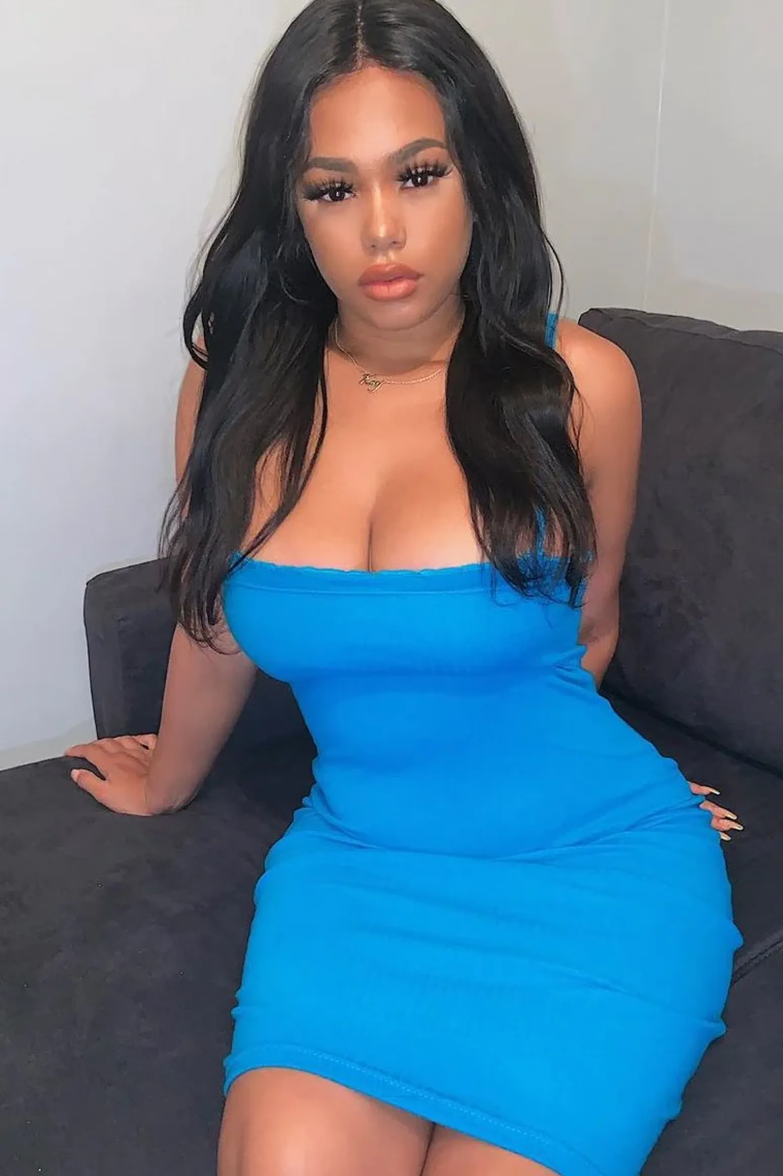 Rebellious Fashion Blue Ribbed Frill Edge Midi Dress - Aalani