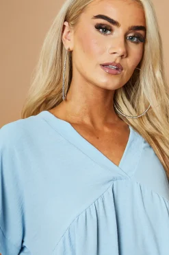 Rebellious Fashion Blue V-Neck Tiered Frill Mini Dress - Kate