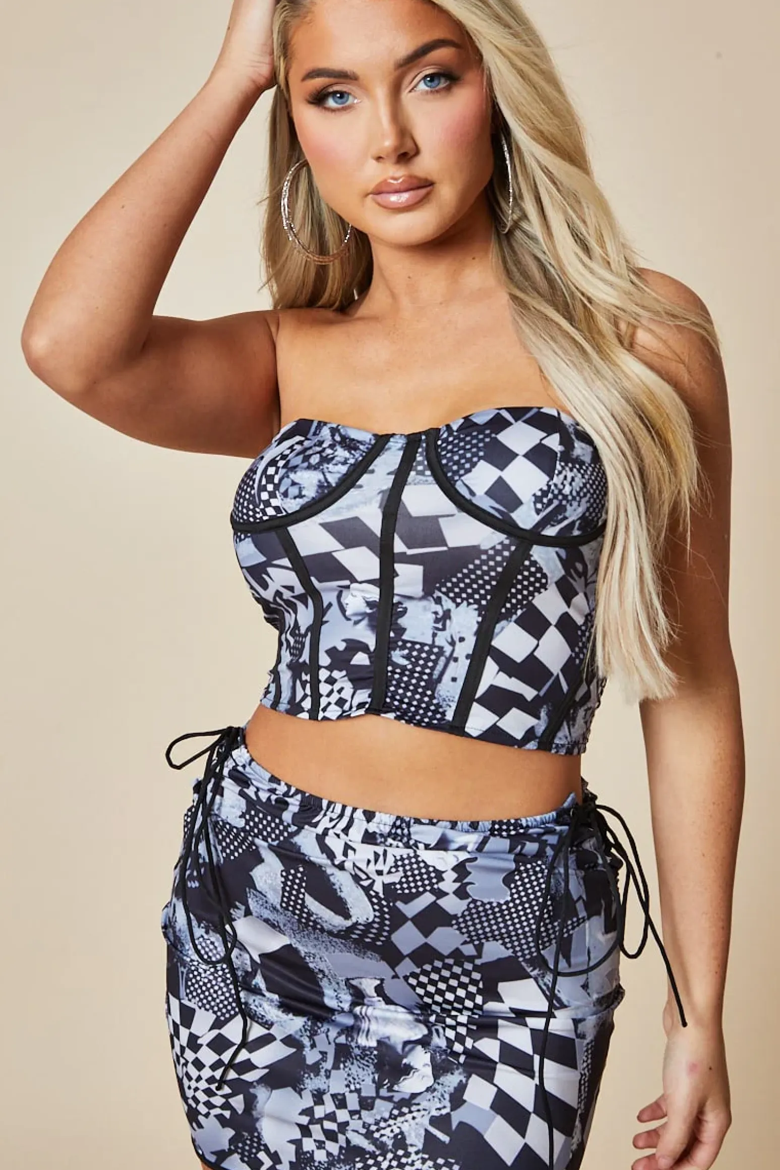 Rebellious Fashion Blue Abstract Print Bandeau Cropped Top & Mini Skirt Set - Ramona