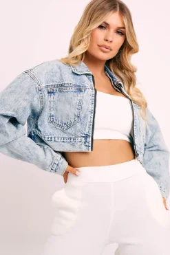 Rebellious Fashion Blue Acid Wash Cropped Denim Jacket - Eloise