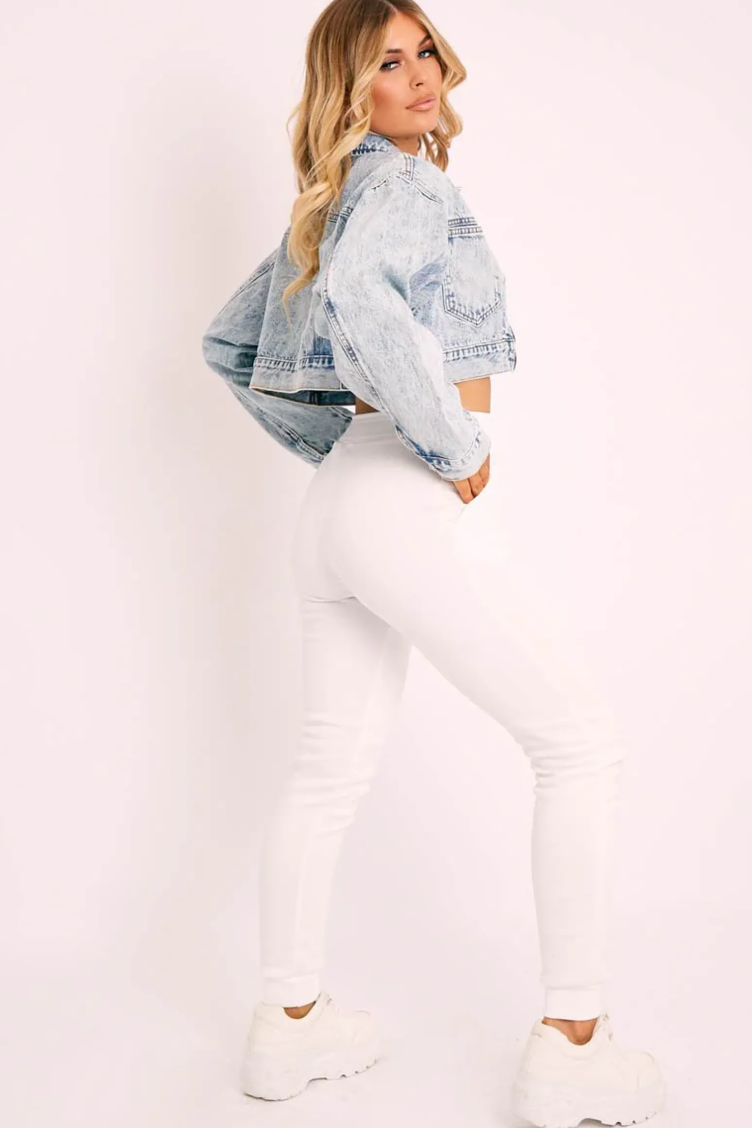 Rebellious Fashion Blue Acid Wash Cropped Denim Jacket - Eloise