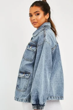 Rebellious Fashion Blue Acid Wash Oversize Denim Jacket - Annie