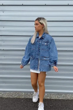 Rebellious Fashion Blue Acid Wash Oversize Denim Jacket - Annie
