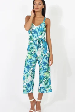 Rebellious Fashion Blue & Green Floral Print Jumpsuit - Anaya