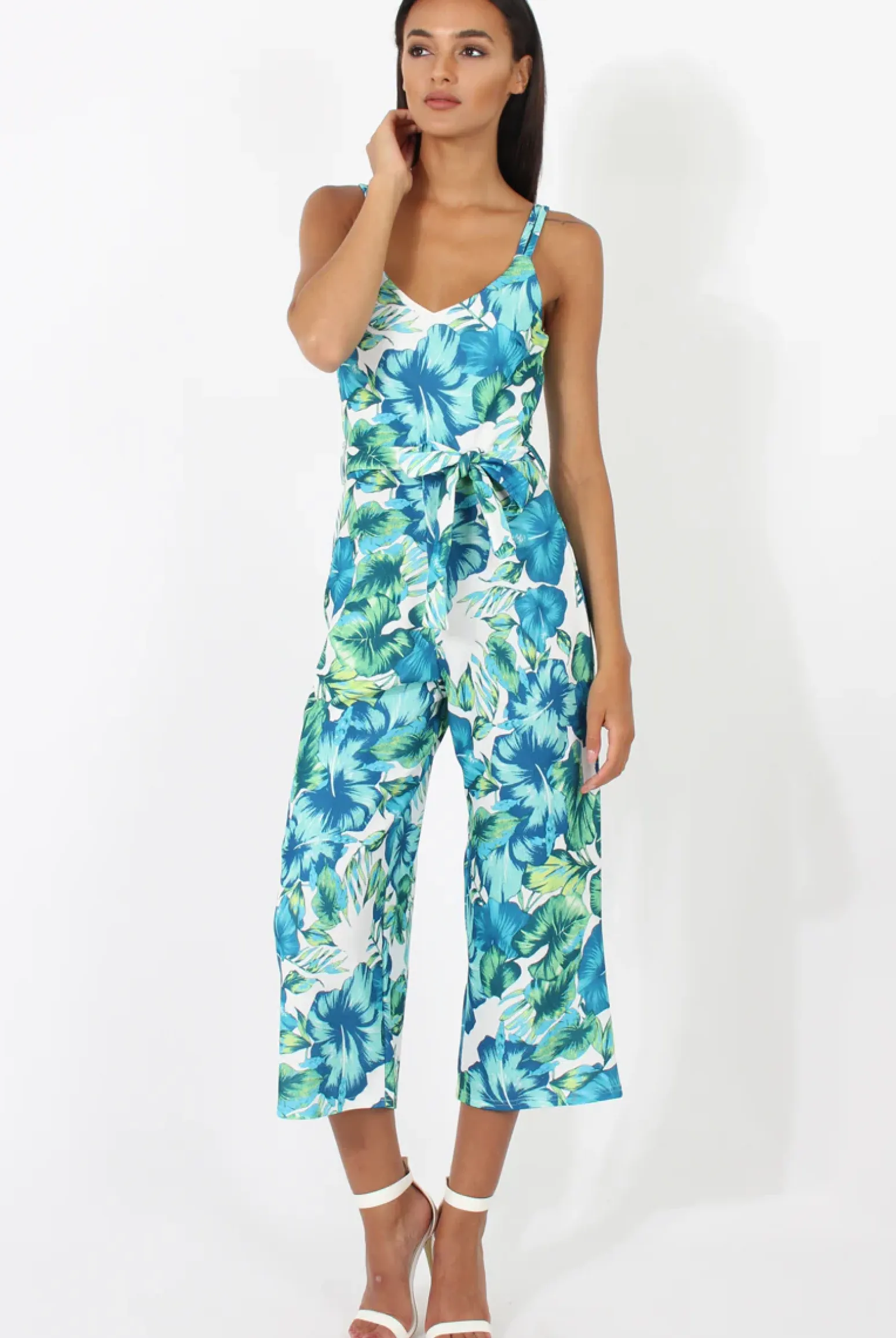 Rebellious Fashion Blue & Green Floral Print Jumpsuit - Anaya