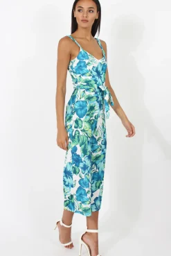 Rebellious Fashion Blue & Green Floral Print Jumpsuit - Anaya