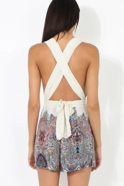 Rebellious Fashion Blue & Peach Multiway Paisley Print Playsuit - Jenna