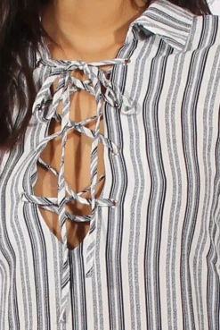 Rebellious Fashion Blue & White Stripe Shirt Dress - Lavern