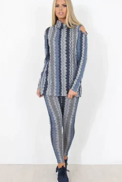 Rebellious Fashion Blue and Grey Patterned Loungewear Set - Jessica