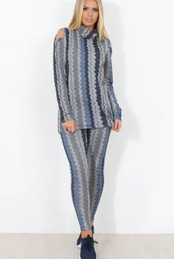 Rebellious Fashion Blue and Grey Patterned Loungewear Set - Jessica