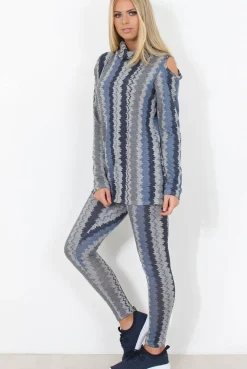 Rebellious Fashion Blue and Grey Patterned Loungewear Set - Jessica