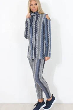 Rebellious Fashion Blue and Grey Patterned Loungewear Set - Jessica