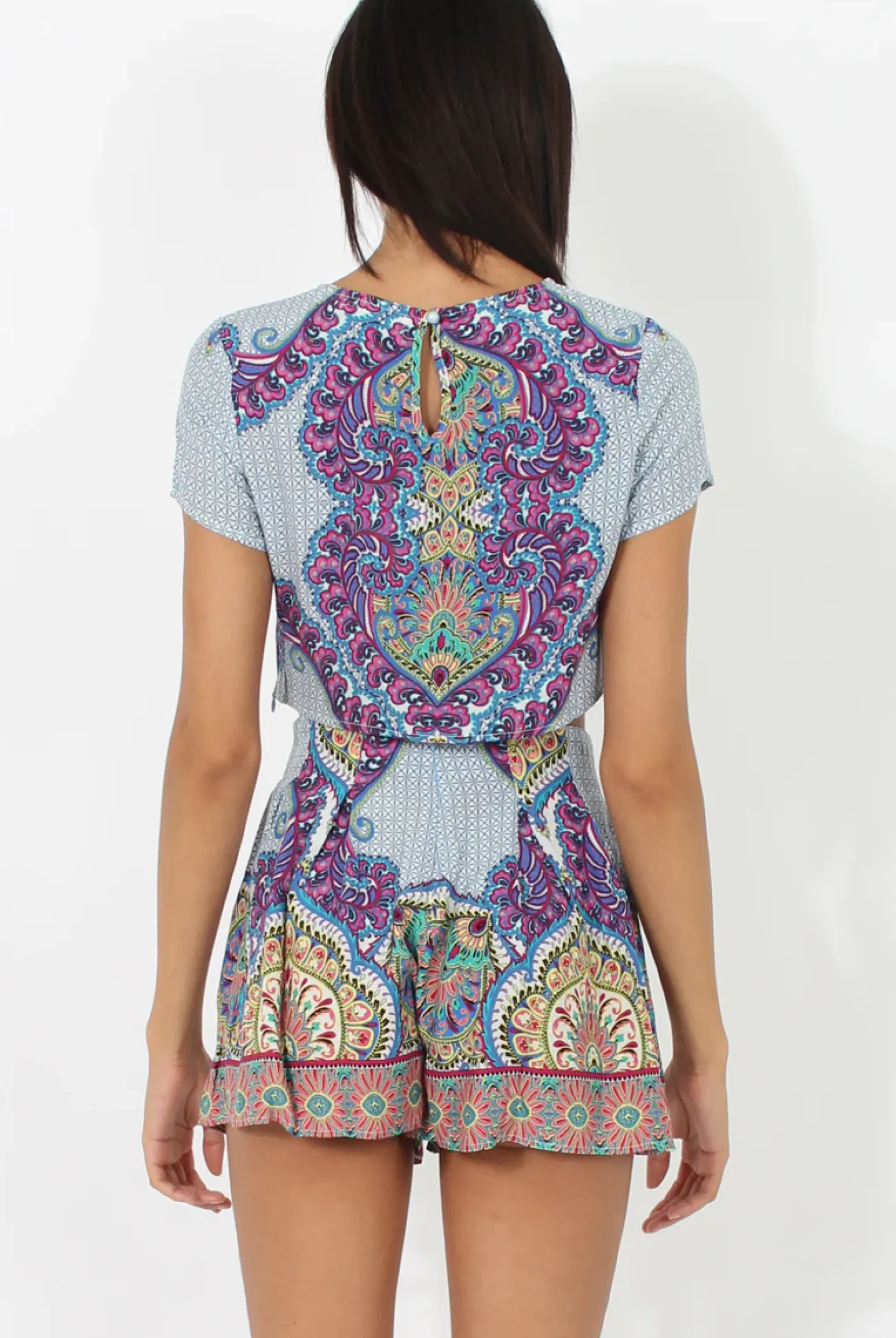 Rebellious Fashion Blue And Purple Paisley Print Two Piece set - Hali