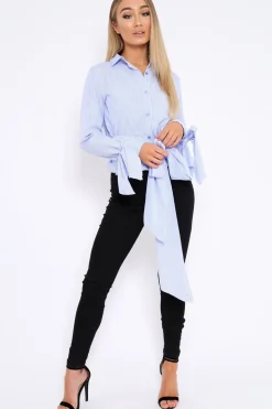 Rebellious Fashion Blue and White Stripe Tie Shirt - Jenica